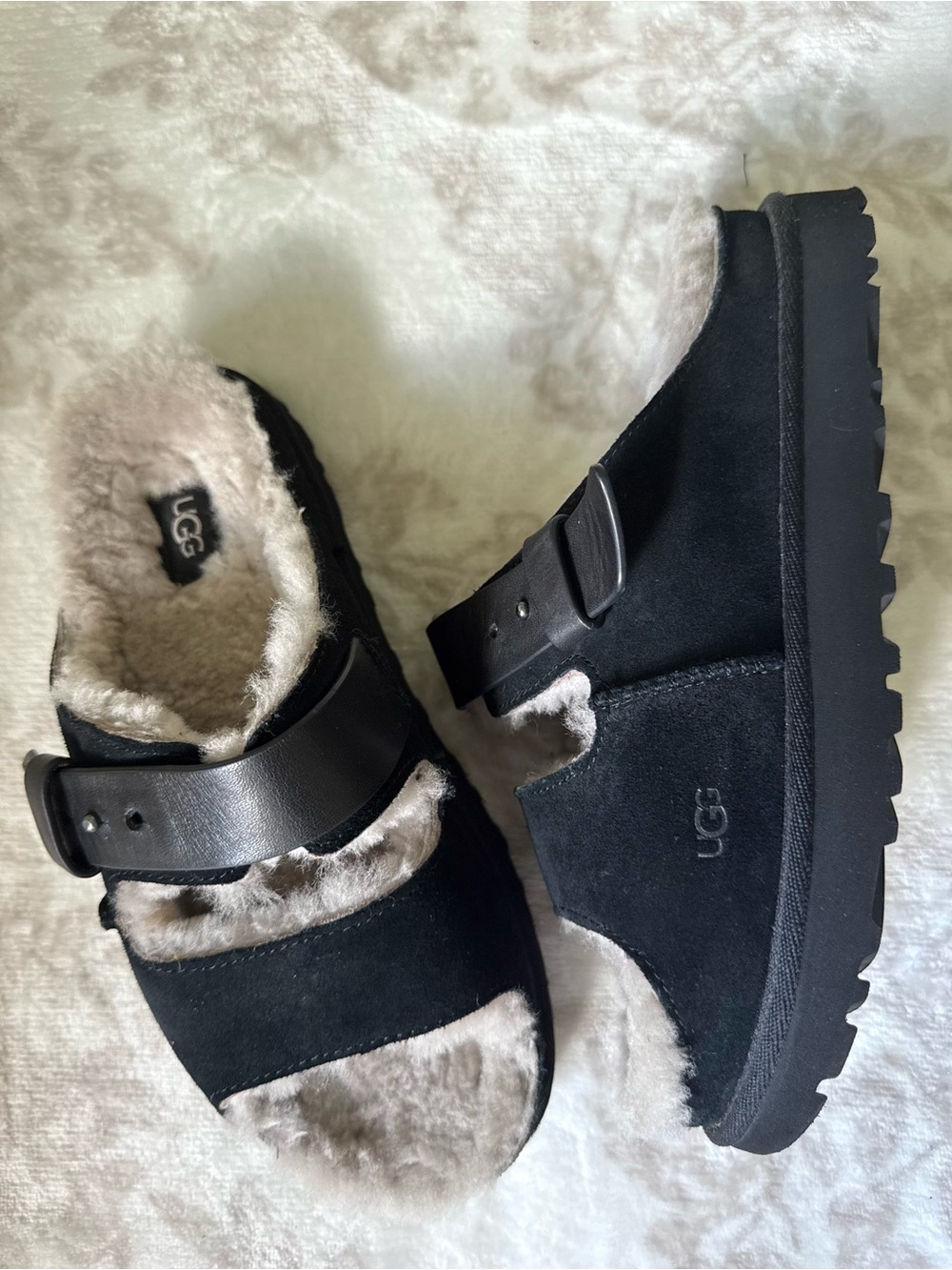 Ugg Greenport Strap Slide Suede Leather Slipper Shoes Sandals Sheepskin